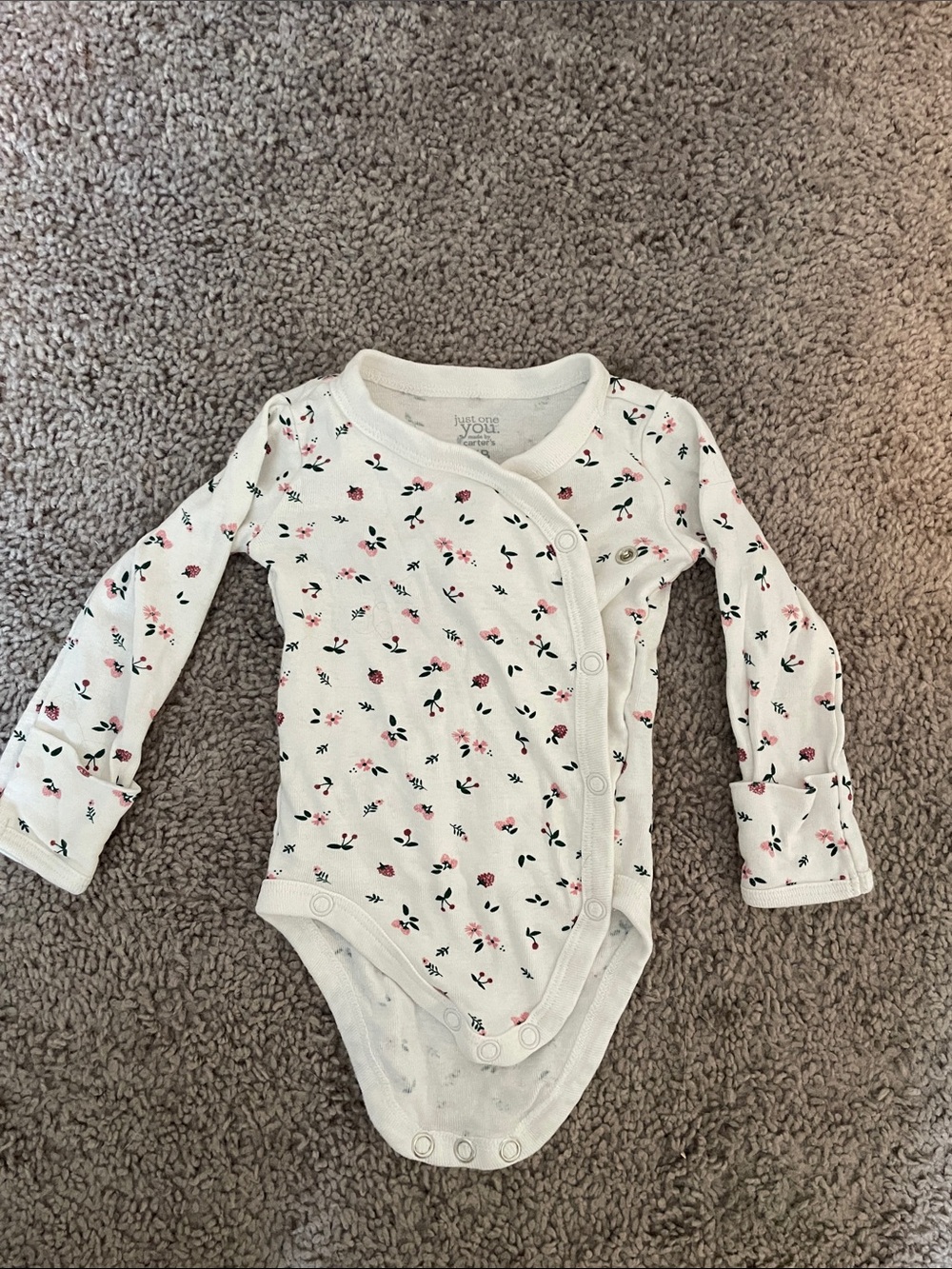Carter's White Long-Sleeve Floral Wrap Baby One-Piece